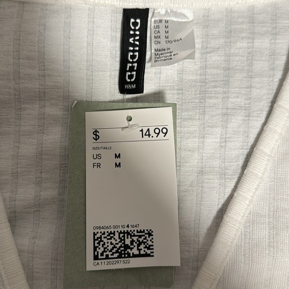 H&M White Ribbed V-Neck Blouse - Picture 2 of 3